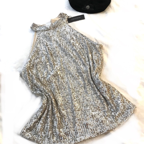 Cable & Gauge Tops Nwt Cable Guage Silver Sequin Sleeveless Top